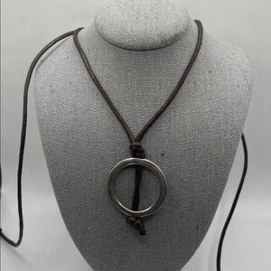 J. Jill rope necklace with silver tone circle pendant choker length to 17”